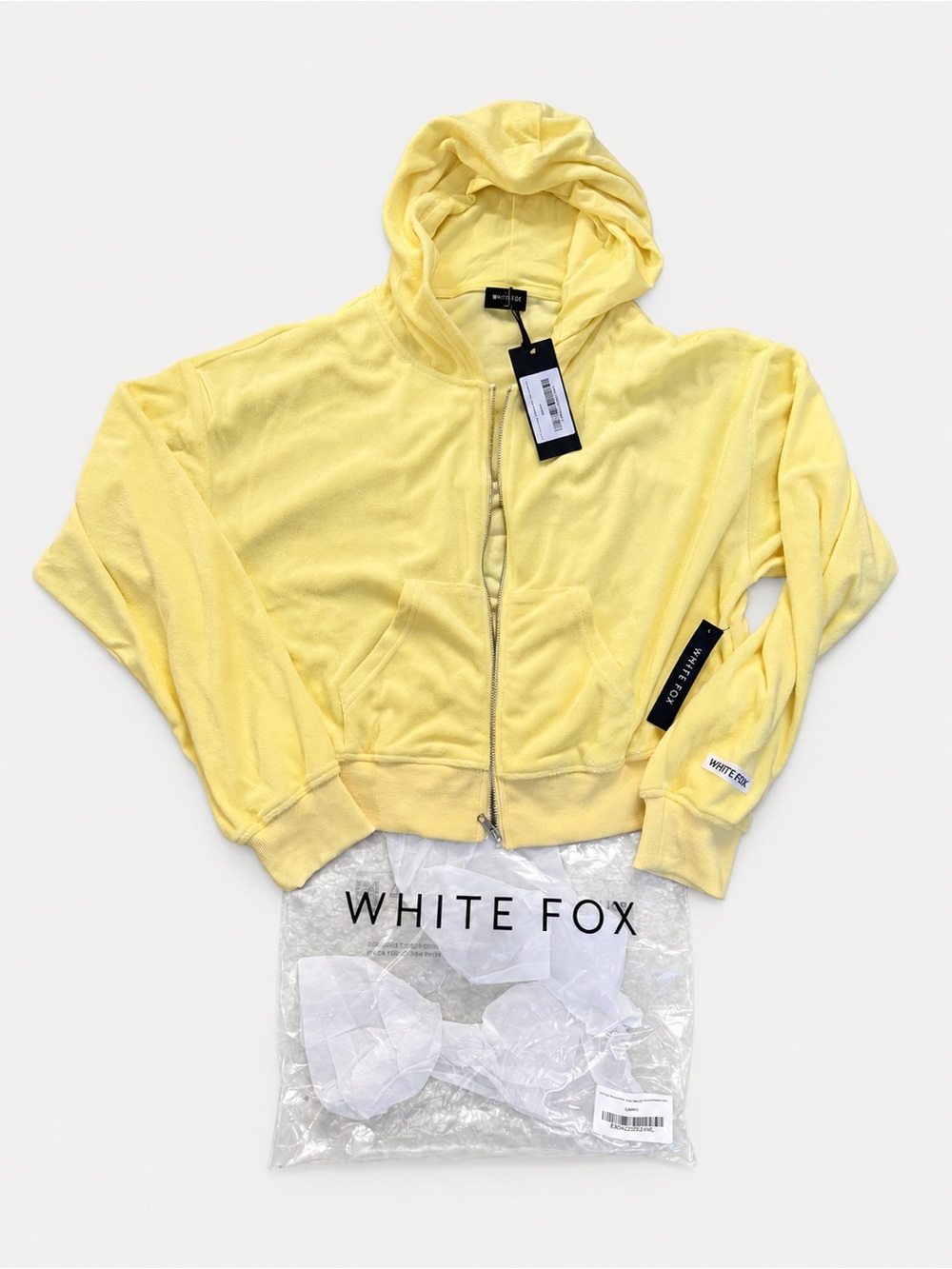 White Fox Causing Commotion Lemon Yellow Terry Boxy Zip-Up Hoodie M/L NWT